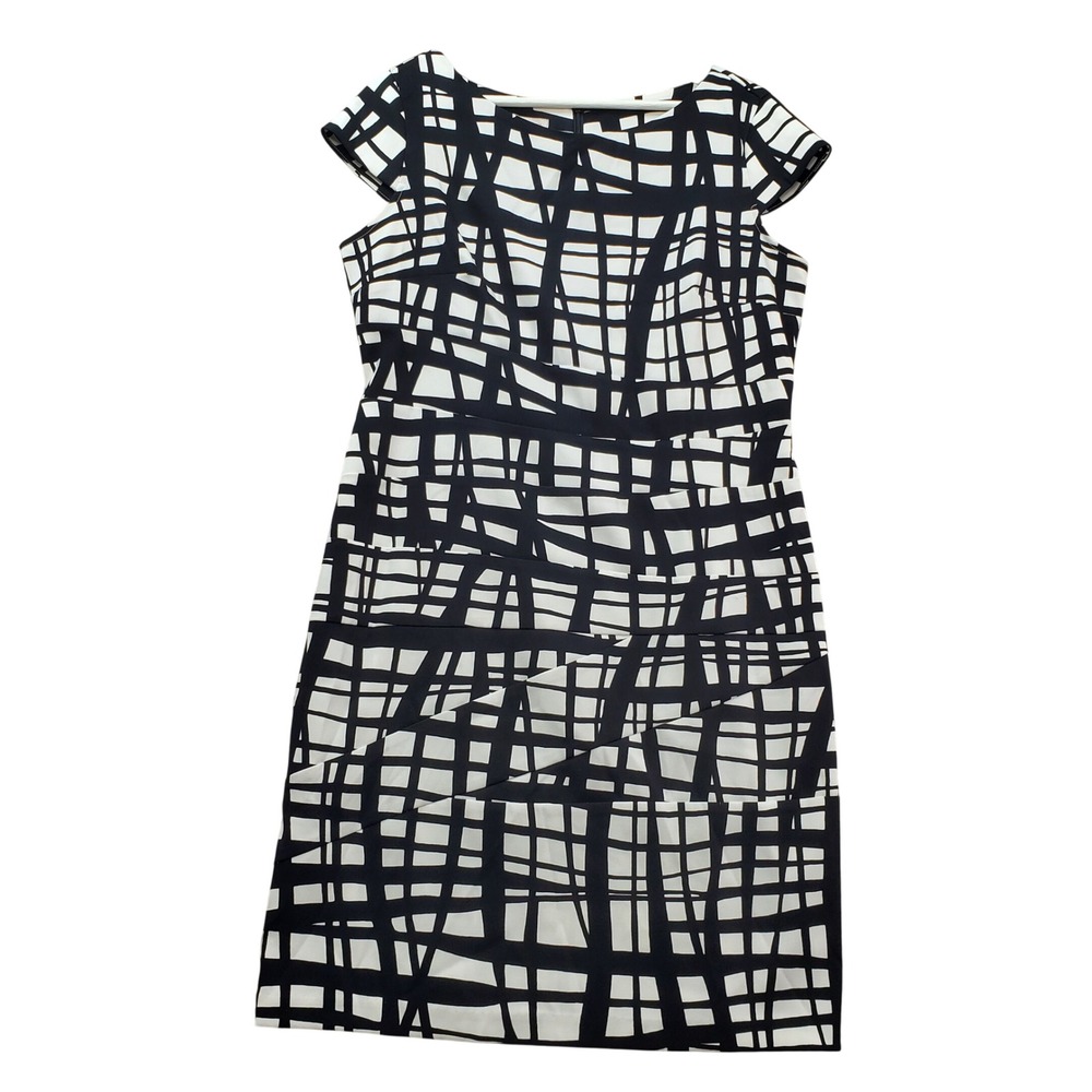 CB Established 1962 Sheath Dress Womens 14 Black White Geometric Grid Career
